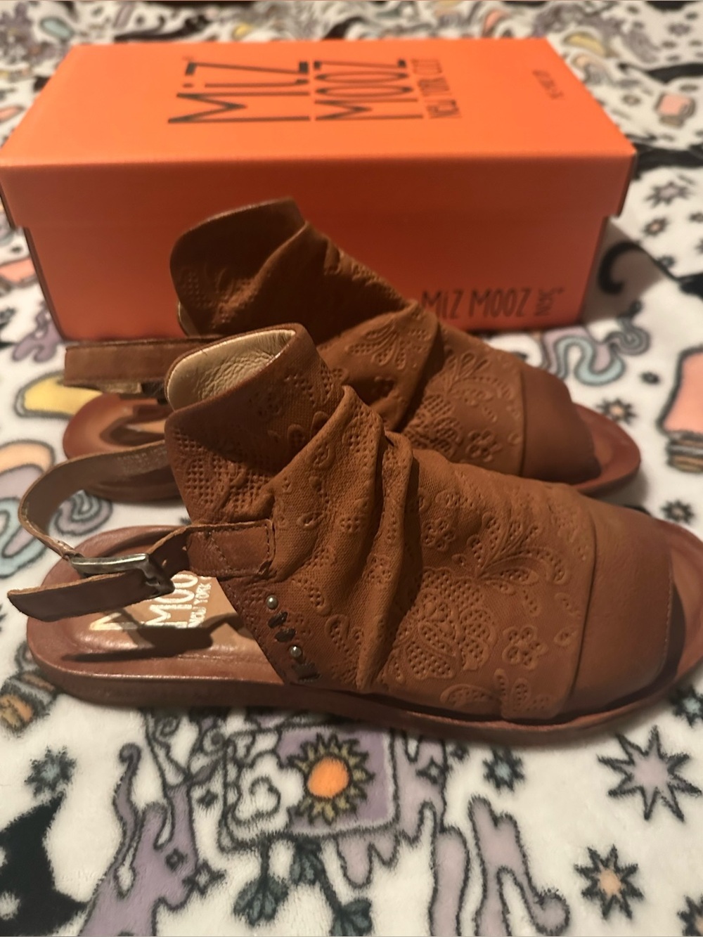 Miz Mooz Fermie Brandy Brown Ruched Leather Slingback Sandals